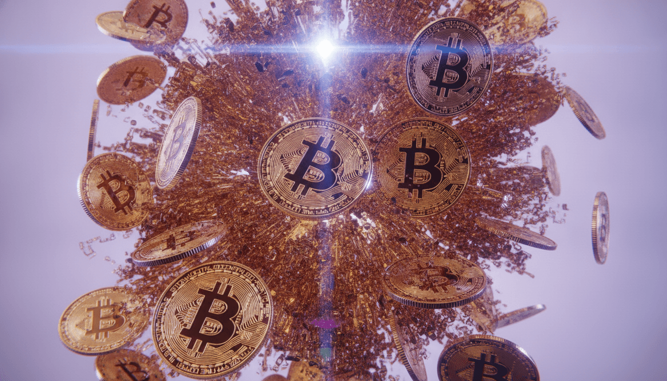 Crypto tokens representing a liquidation cascade with forced selling across leveraged positions