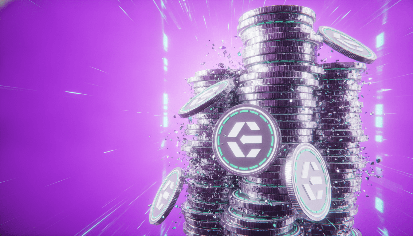 Crypto tokens representing a liquidation cascade with forced selling across leveraged positions