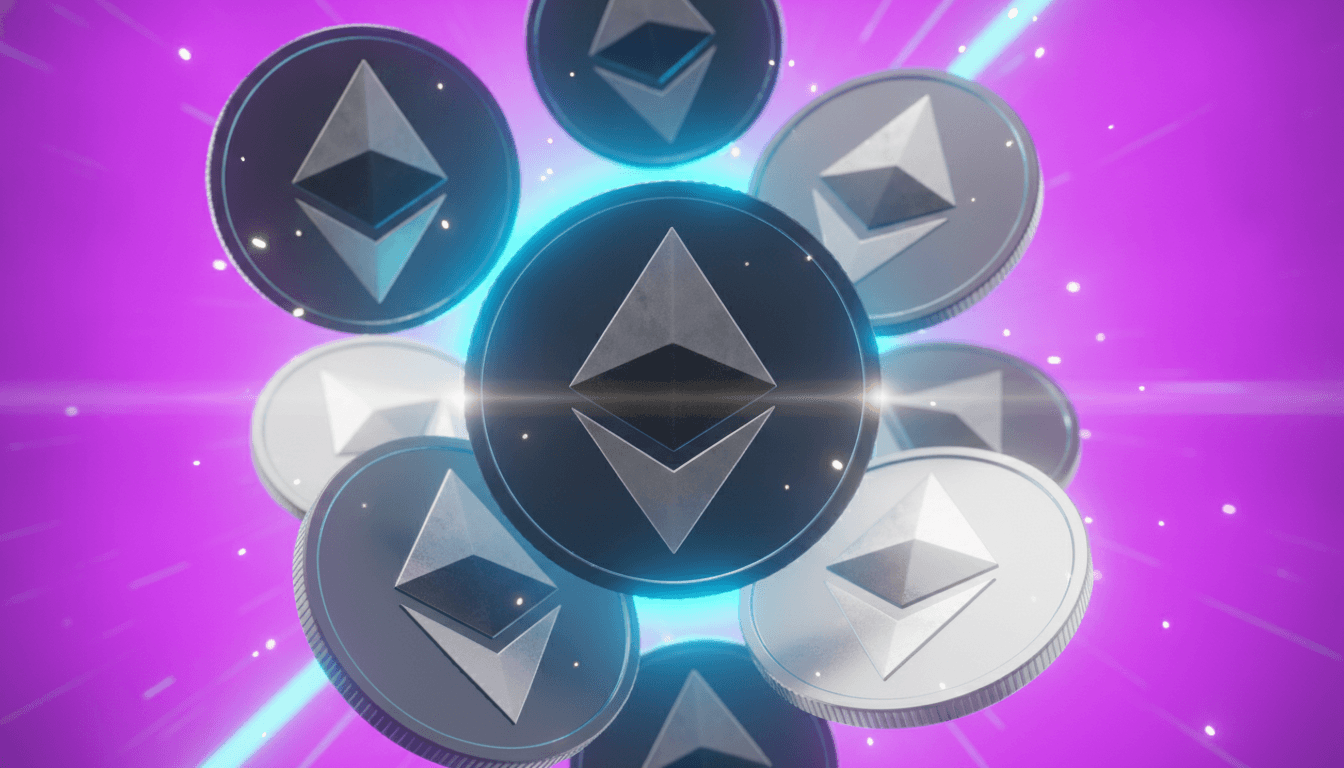 Crypto tokens representing a liquidation cascade with forced selling across leveraged positions