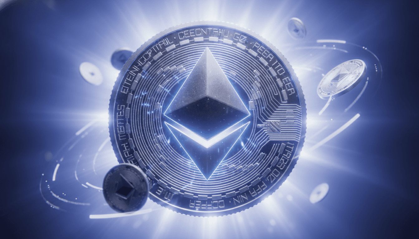 Crypto tokens representing a liquidation cascade with forced selling across leveraged positions