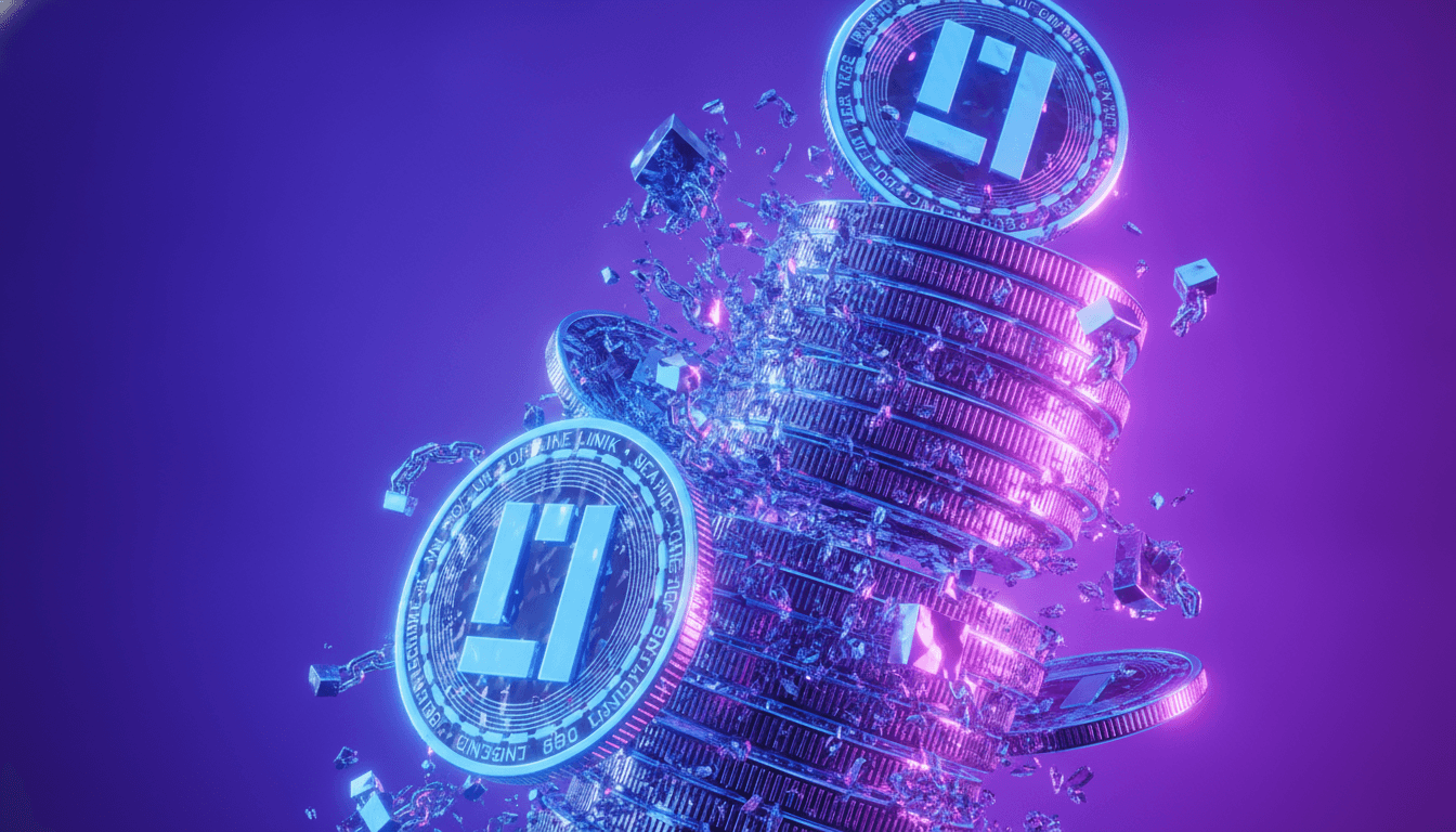 Crypto tokens representing a liquidation cascade with forced selling across leveraged positions