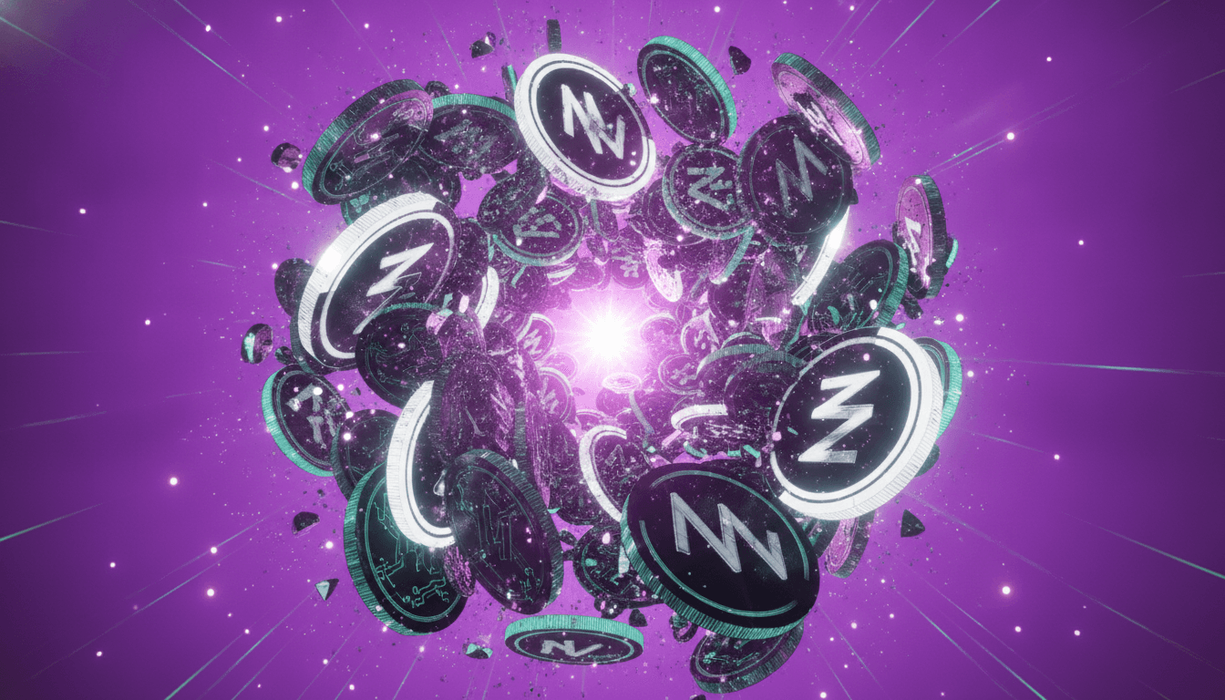 Crypto tokens representing a liquidation cascade with forced selling across leveraged positions