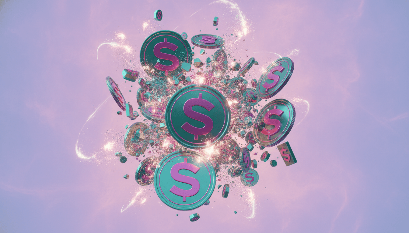 Crypto tokens representing a liquidation cascade with forced selling across leveraged positions