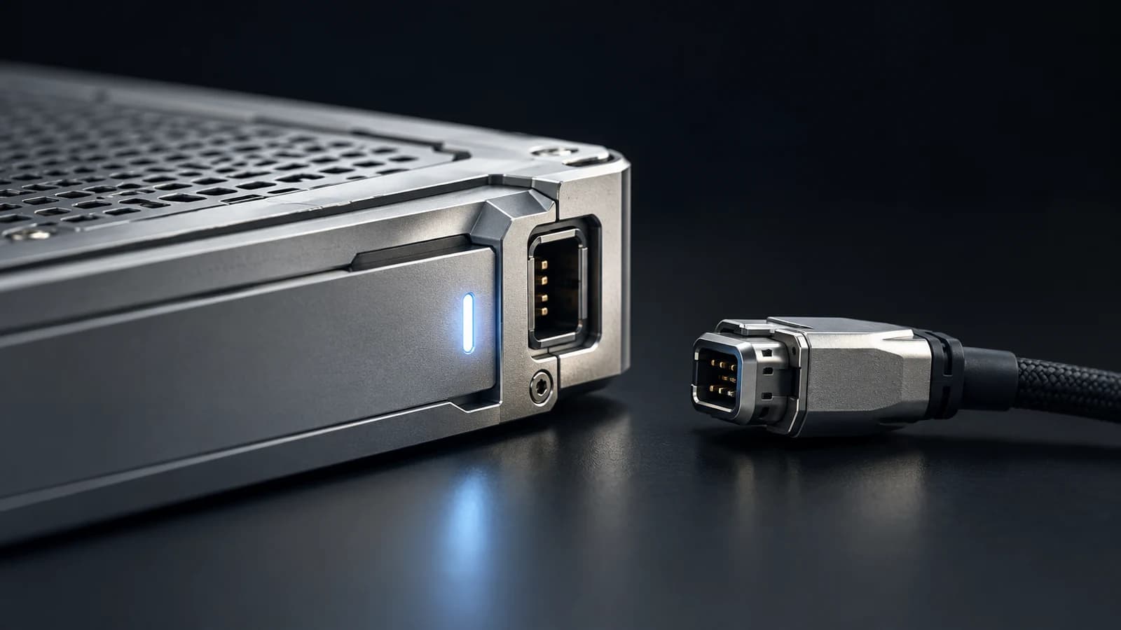 Conceptual illustration of a disconnected connector at the boundary of a digital security enclosure.