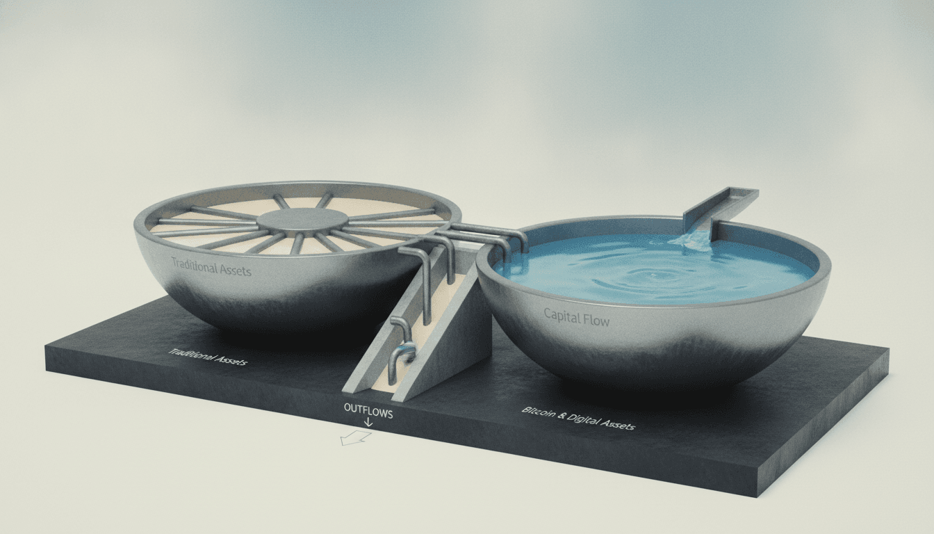 Conceptual illustration about Bitcoin: flows.