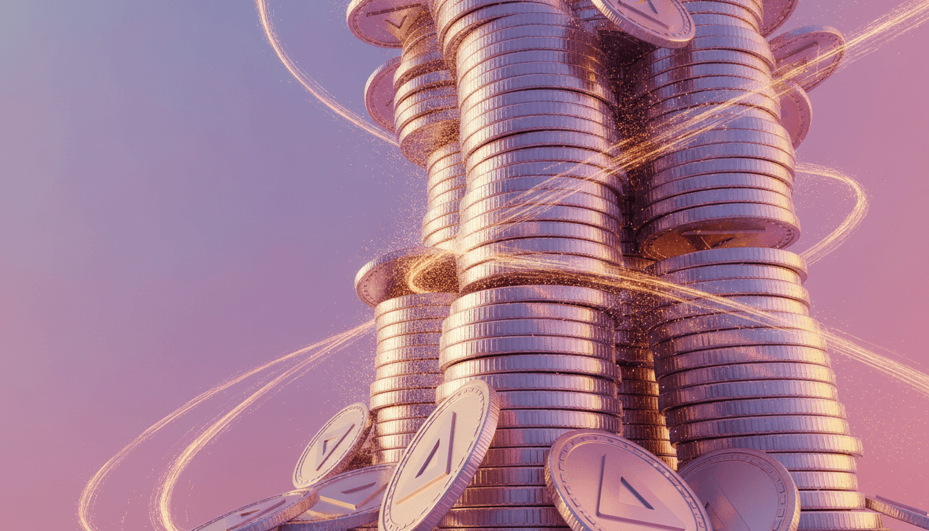 Crypto tokens representing a liquidation cascade with forced selling across leveraged positions