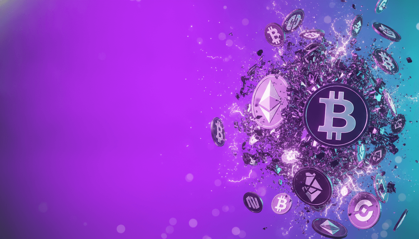 Colorful crypto tokens representing live market price action and current conditions