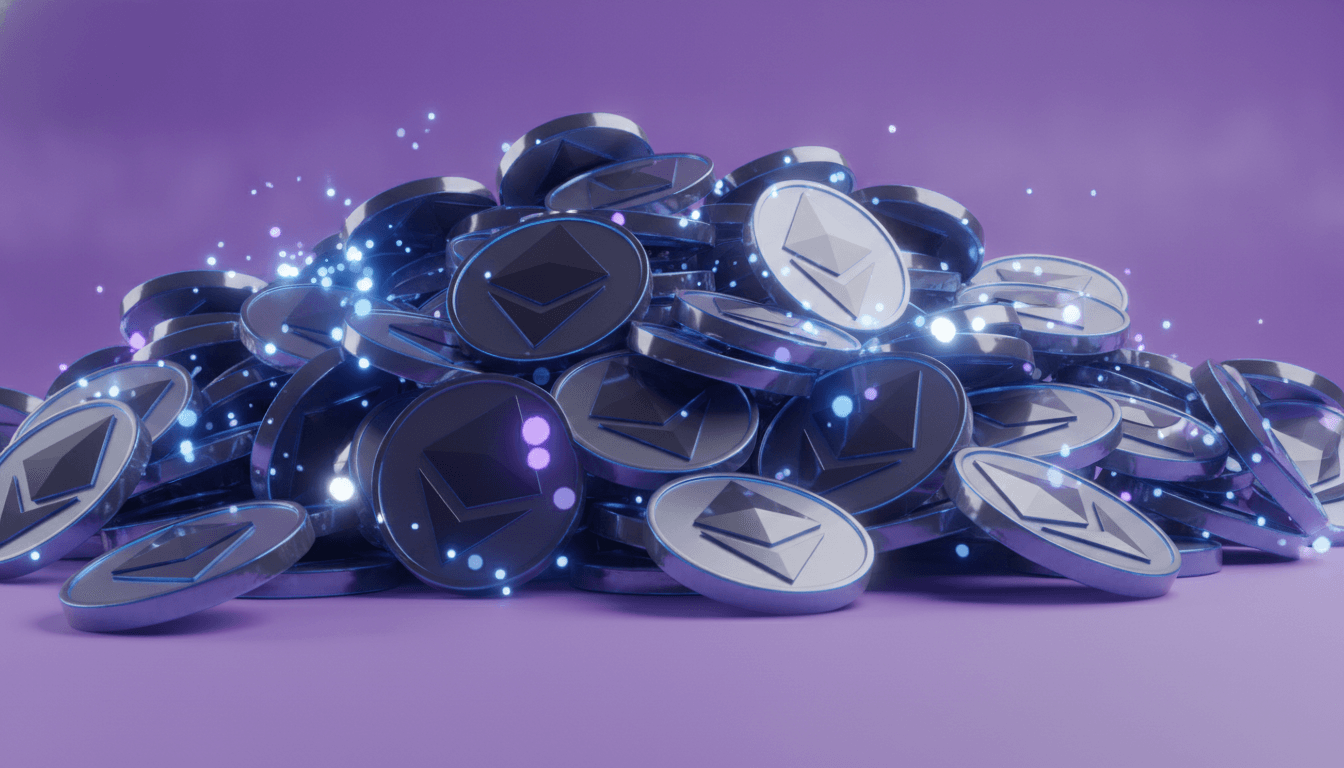 Crypto tokens representing a liquidation cascade with forced selling across leveraged positions
