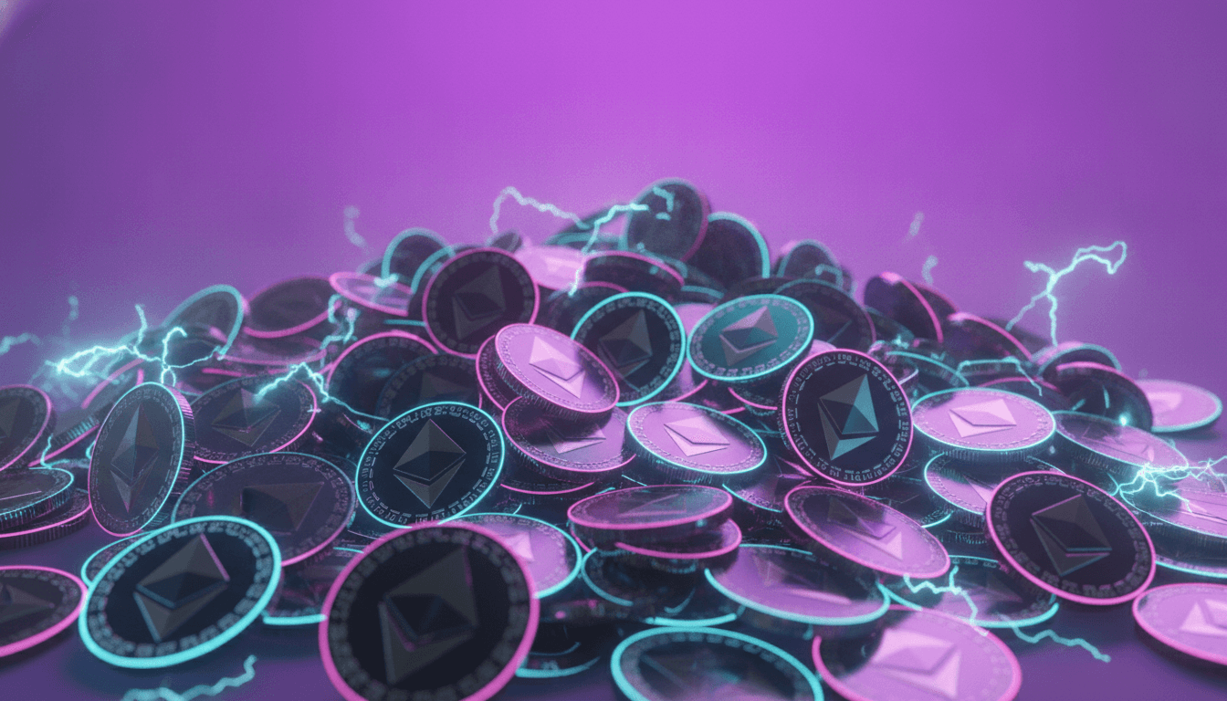 Crypto tokens representing a liquidation cascade with forced selling across leveraged positions