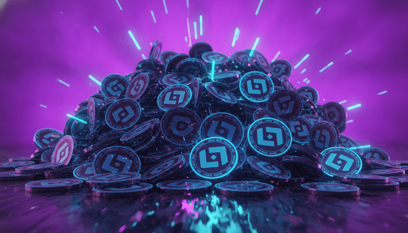 Crypto tokens representing a liquidation cascade with forced selling across leveraged positions