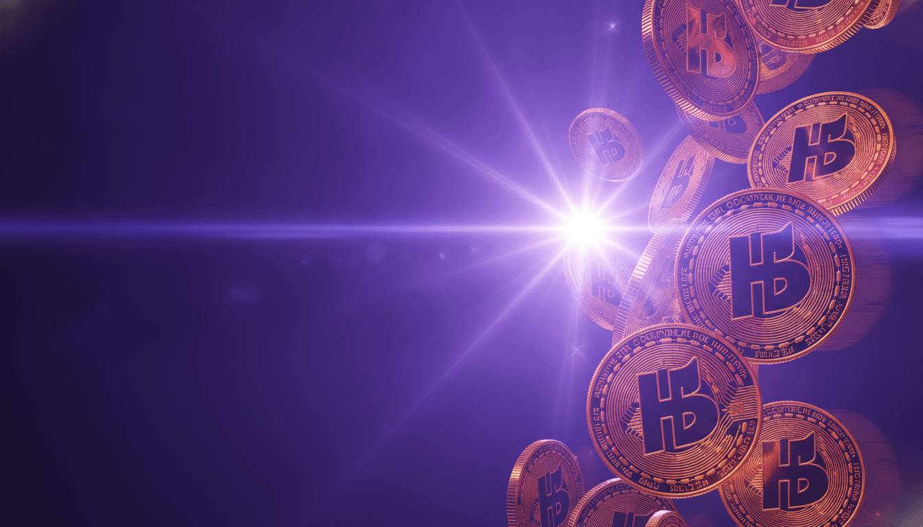 Crypto tokens representing a liquidation cascade with forced selling across leveraged positions